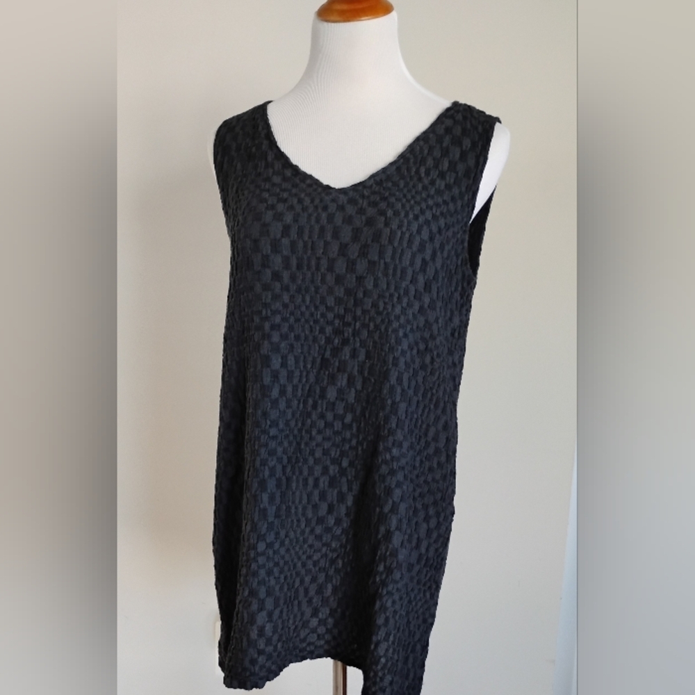 FLAX Textured Linen Blend Black Dress Lightweight Size Small
